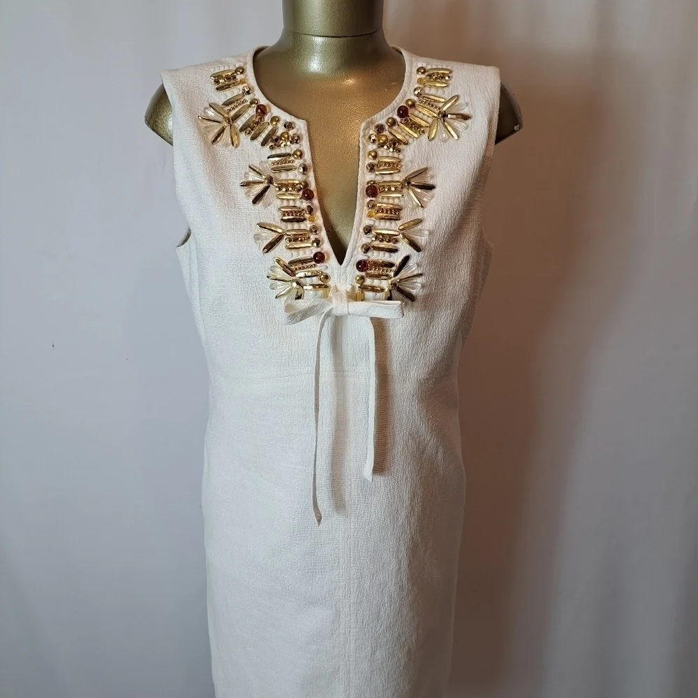 VINTAGE MILLY  OF NEW YORK WHITE  EMBLESSISHED LINED COTTON DRESS - Picture 2 of 7